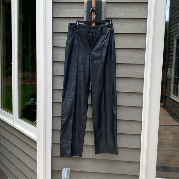 Pleather black pants Full length straight pants by Zara Medium - Picture 3 of 12